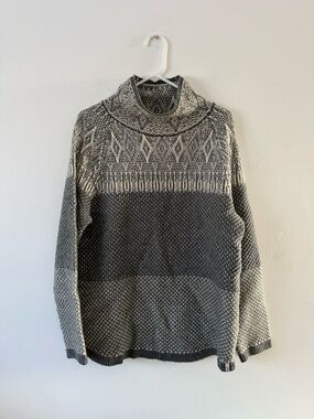 Woolrich Sienna Cove Gray Fair Isle Patterned Turtleneck Sweater Warm Large